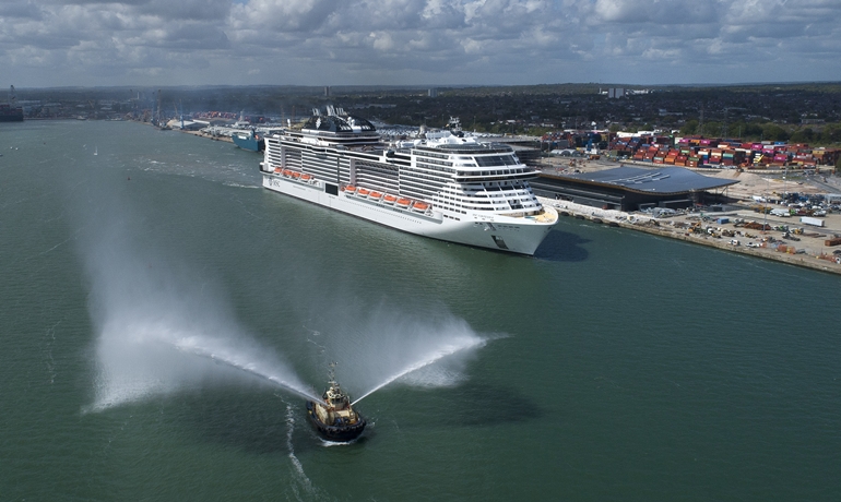 MSC VIRTUOSA arrives into new ABP Horizon Cruise Terminal in 2021 © MSC Cruises, Blue Harbour
