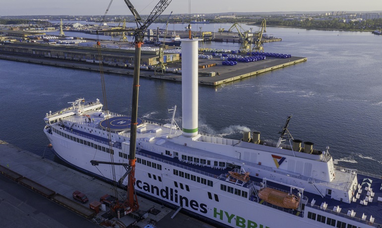 Scandlines COPENHAGEN had its Norsepower's Rotor Sail installed in May 2020 © Scandlines