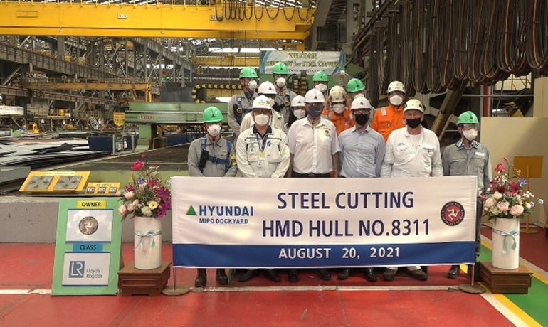 MANXMAN's steel cutting ceremony at HMD. © Isle of Man Steam Packet Company MANXMAN's steel cutting ceremony at HMD. © Isle of Man Steam Packet Company
