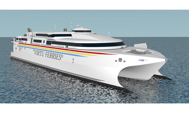 An impression of how Virtu Ferries 110m catamaran will look when delivered by Incat late in 2018.