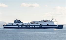 Trasmed has invested more than EUR 1.2 million in the adaptation of the ships to the OPS (Onshore Power Supply) system. In the image, CIUDAD DE PALMA, which is already connected in the Port of Barcelona. © Grimaldi Trasmed Trasmed has invested more than EUR 1.2 million in the adaptation of the ships to the OPS (Onshore Power Supply) system. In the image, CIUDAD DE PALMA, which is already connected in the Port of Barcelona. © Grimaldi Trasmed