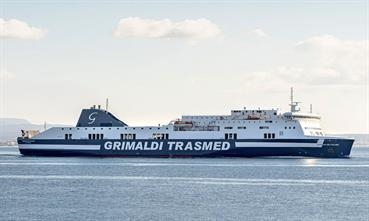 Trasmed has invested more than EUR 1.2 million in the adaptation of the ships to the OPS (Onshore Power Supply) system. In the image, CIUDAD DE PALMA, which is already connected in the Port of Barcelona. © Grimaldi Trasmed Trasmed has invested more than EUR 1.2 million in the adaptation of the ships to the OPS (Onshore Power Supply) system. In the image, CIUDAD DE PALMA, which is already connected in the Port of Barcelona. © Grimaldi Trasmed