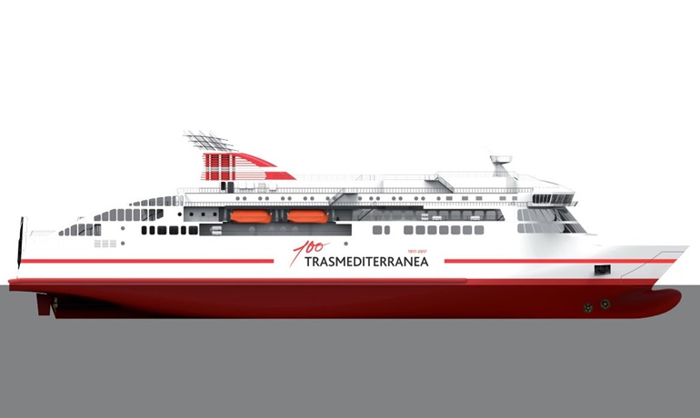 VILLA DE TEROR in the centenary Trasmediterránea livery - a new livery has meanwhile been adotped © Factorías Vulcano